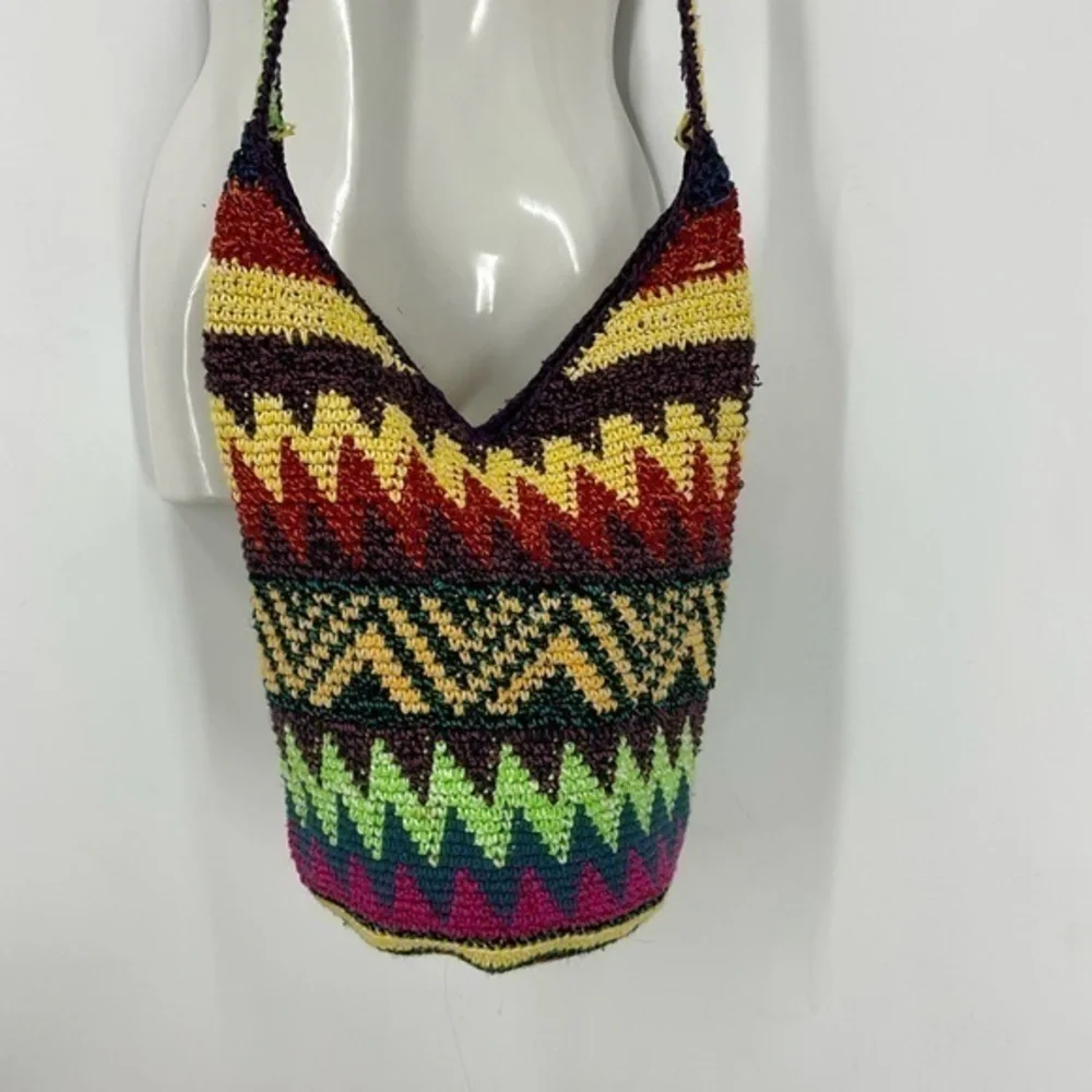 Hand crocheted colorful BoHo hippie Crossbody bucket bag